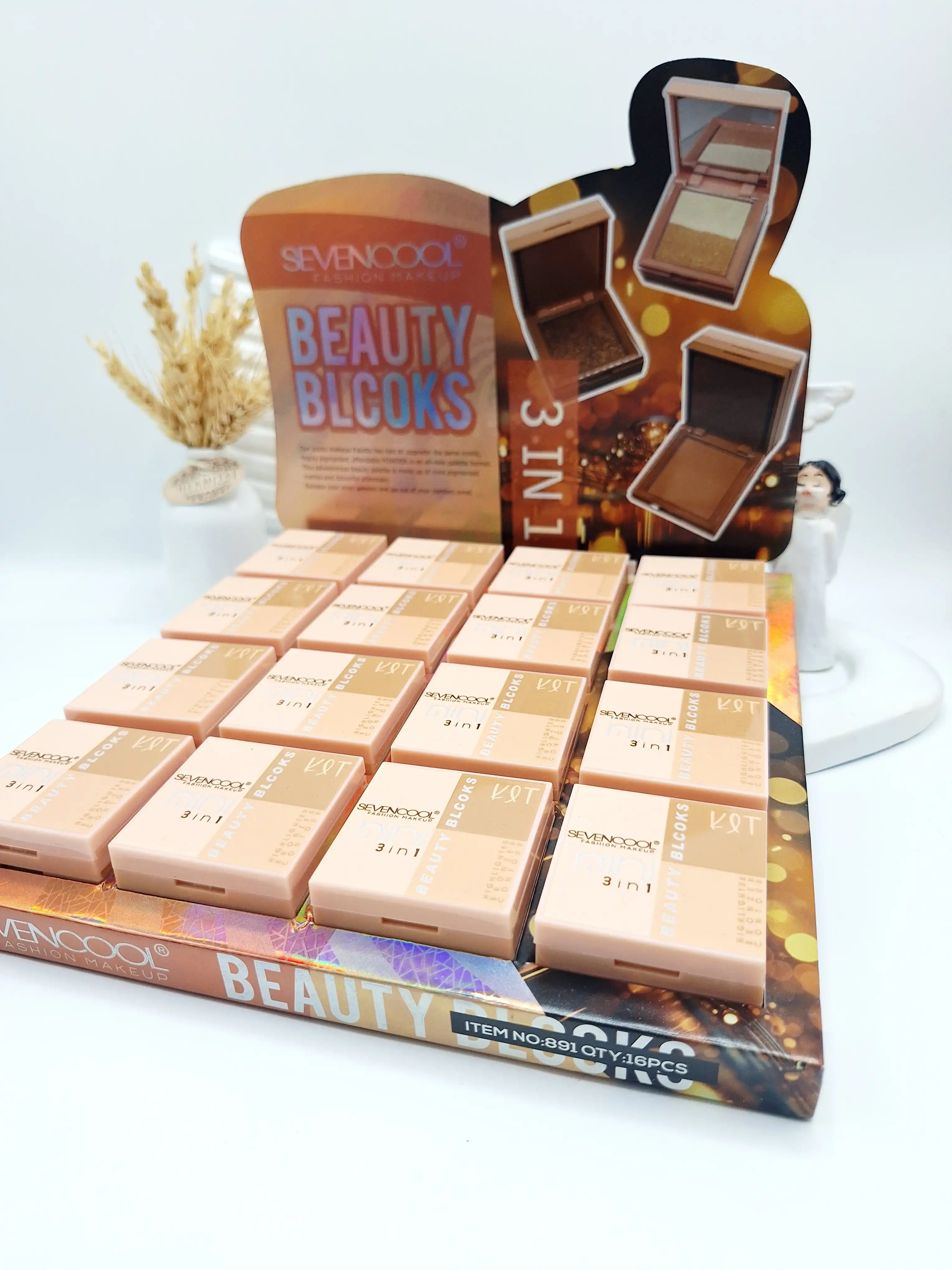 پالت آرایش صورت سه‌کاره سون کول SEVENCOOOL مدل Beauty Blocks کد 891